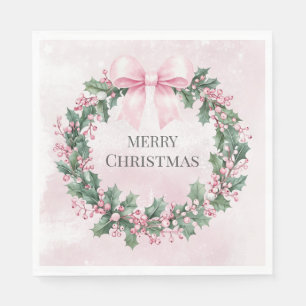 watercolor Pink Christmas Santa 1st birthday Napkin