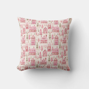 Watercolor Pink Christmas Throw Pillow