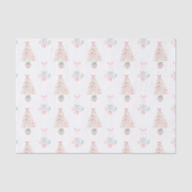 Watercolor Pink Christmas Tree Grandmillennial Tissue Paper (Front)