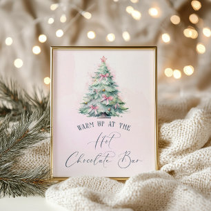 Watercolor pink Christmas tree hot chocolate bar Poster