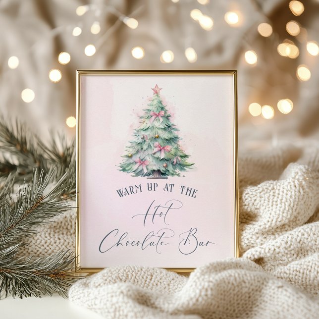 Watercolor pink Christmas tree hot chocolate bar  Poster (Creator Uploaded)
