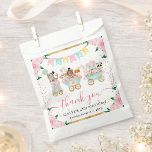 Watercolor Pink Circus Animals Floral Birthday Favour Bags