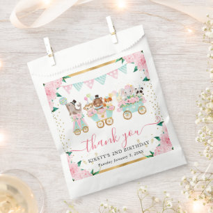 Watercolor Pink Circus Animals Floral Birthday Favour Bags