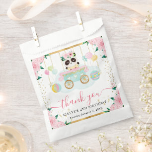 Watercolor Pink Circus Panda Floral Birthday Favour Bags