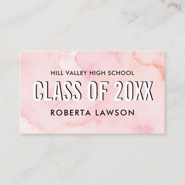 Watercolor pink Class Graduation Name Social Icon Business Card (Front)
