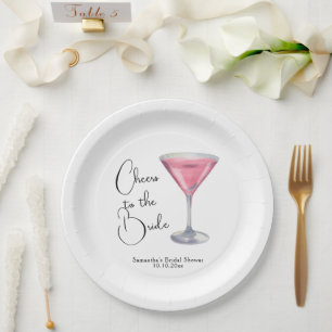Watercolor Pink Cocktail Bridal Shower Paper Plate