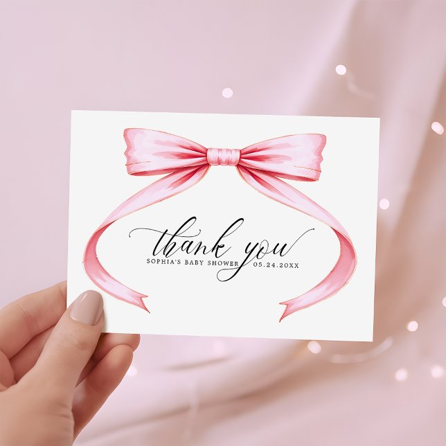 Watercolor Pink Coquette Bow Baby Shower  Thank You Card (Creator Uploaded)