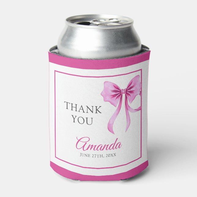 Watercolor Pink Coquette Bow Sweet 16 Birthday Can Cooler (Can Front)