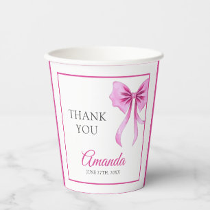 Watercolor Pink Coquette Bow Sweet 16 Birthday Paper Cups