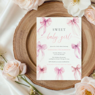 Watercolor pink coquette bows sweet baby girl invitation