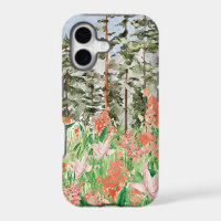 Watercolor Pink Coral Floral Meadow On Mountain