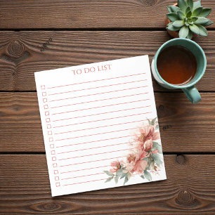 Watercolor Pink Coral Peony To Do List Modern Boho Notepad