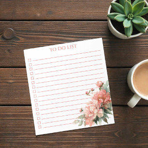 Watercolor Pink Coral Peony To Do List Modern Boho Notepad