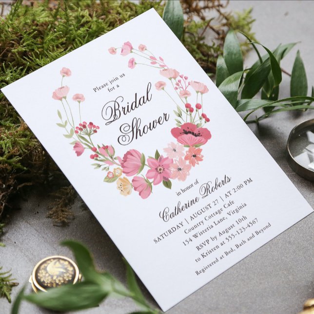 Watercolor Pink Country Flowers Bridal Shower Invitation (Creator Uploaded)
