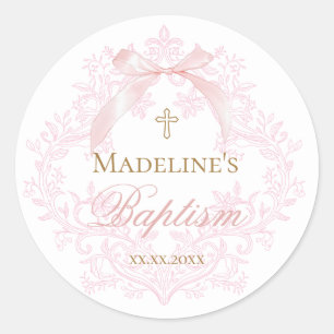  watercolor pink crest   Baptism Classic Round Sticker