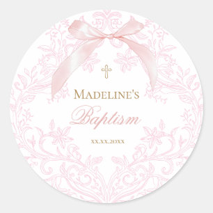  watercolor pink crest Baptism Classic Round Sticker