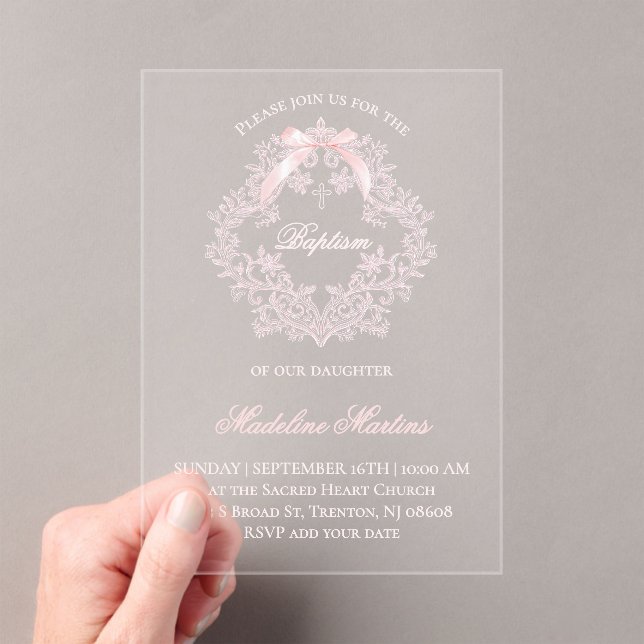  watercolor pink crest | Baptism Invitation (Insitu (Handheld))