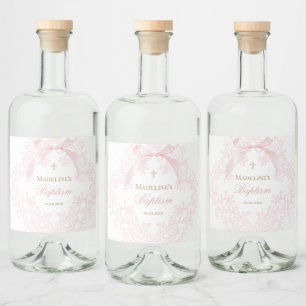  watercolor pink crest   Baptism Liquor Bottle Label