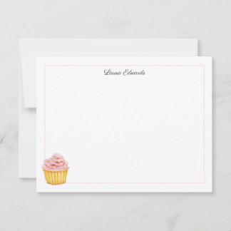 Watercolor Pink Cupcake Personalised Card