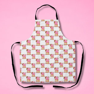 Watercolor Pink Cupcake With Chocolate Pattern Apron