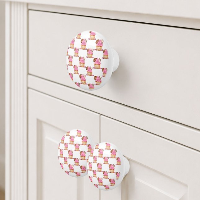 Watercolor Pink Cupcake With Chocolate Pattern Ceramic Knob (Creator Uploaded)