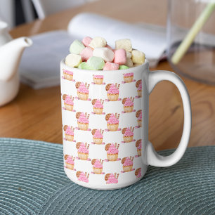 Watercolor Pink Cupcake With Chocolate Pattern Coffee Mug