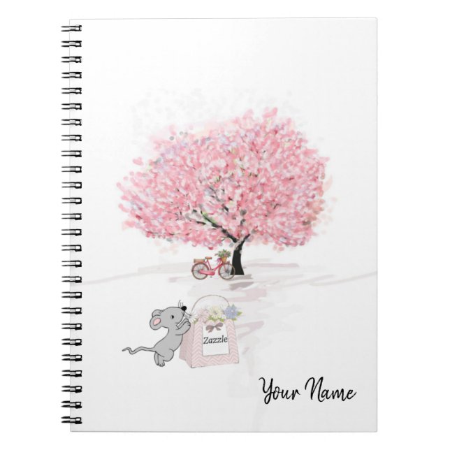 Watercolor Pink Cute Mouse Name Notebook (Front)
