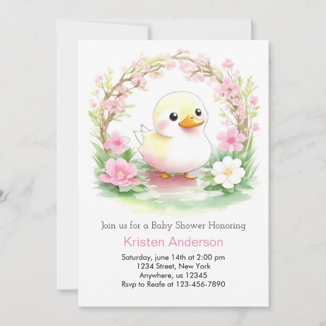 Watercolor Pink Cute Wildflowers Girl Baby Shower Invitation (Front)