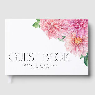 Watercolor Pink Dahlia Flowers Floral Wedding Guest Book