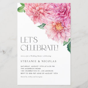 Watercolor Pink Dahlia Wedding Shower Invitation