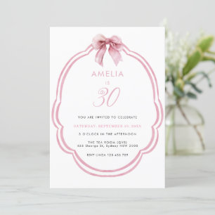 Watercolor Pink Dainty Bow 30th Birthday Invitation