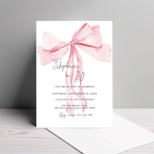 Watercolor Pink Dainty Bow 70th Birthday Invitation