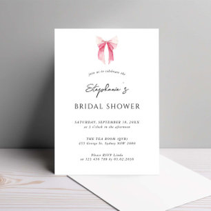 Watercolor Pink Dainty Bow Bridal Shower Invitation