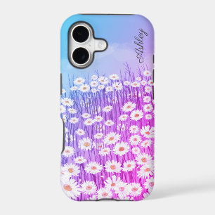 Watercolor pink daisy - custom name