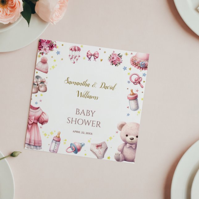 Watercolor Pink Delightful Girl Baby Shower Floral Napkin (Creator Uploaded)