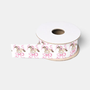 Watercolor Pink Derby Horse Racing and Bows Grosgrain Ribbon