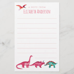 Watercolor Pink Dinosaur  Stationery