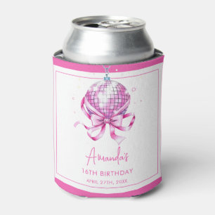 Watercolor Pink Disco Coquette Sweet 16 Birthday Can Cooler