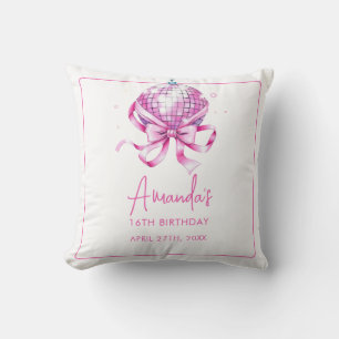 Watercolor Pink Disco Coquette Sweet 16 Birthday Cushion