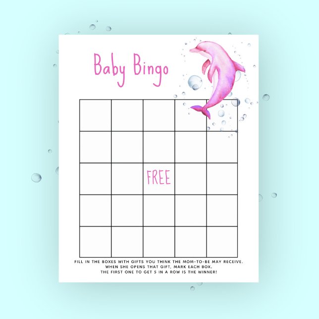 Watercolor pink dolphin - Baby shower bingo game (Creator Uploaded)