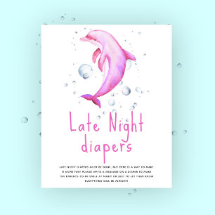 Watercolor pink dolphin - Late Night diapers Poster