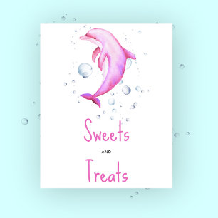Watercolor pink dolphin - sweets and treats poster