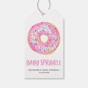 Watercolor Pink Doughnut Baby Sprinkle Thank You Gift Tags