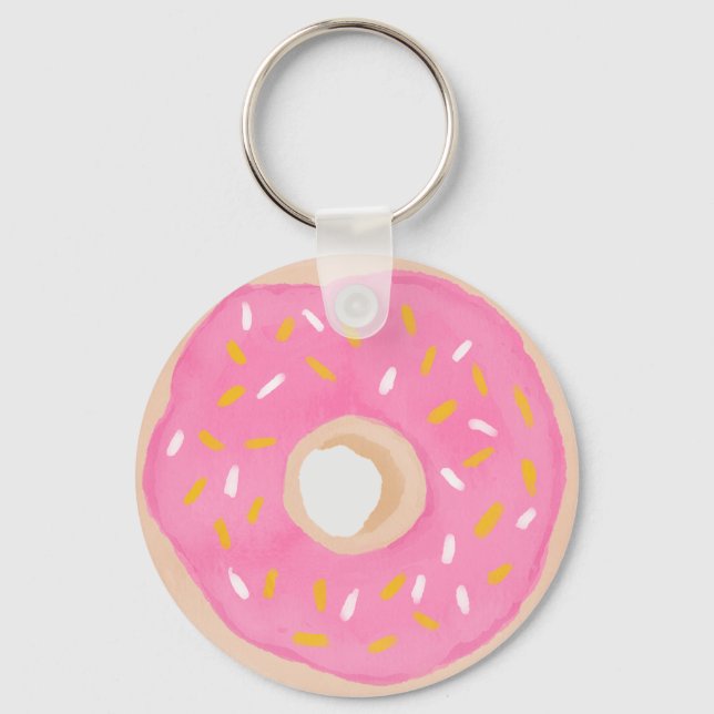 Watercolor Pink Doughnut Key Ring (Front)