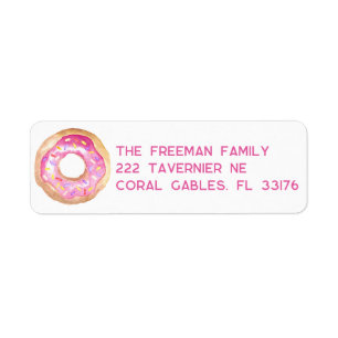 Watercolor Pink Doughnut & Sprinkles Return Addres