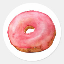 Watercolor Pink Doughnut Sticker Food Illustration