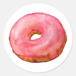 Watercolor Pink Doughnut Sticker Food Illustration