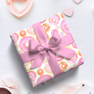 Watercolor Pink Doughnuts Baby Girl Shower Wrapping Paper