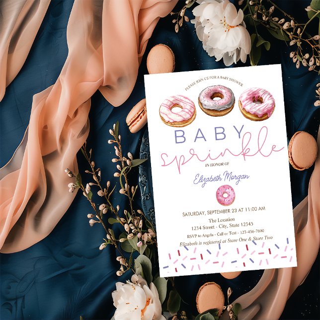 Watercolor Pink Doughnuts Baby Sprinkle Baby Showe Invitation (Creator Uploaded)