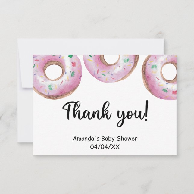 Watercolor pink doughnuts thank you card (Front)